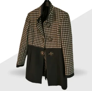 Cappotto donna fantasia pied de poule e nero