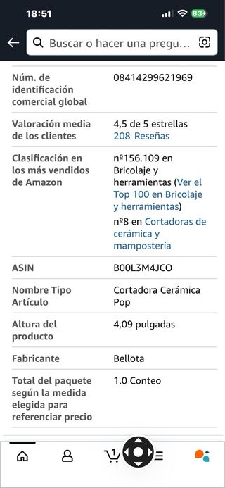 Cortadora cerámica Bellota POP 50