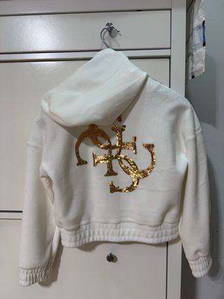 Giacca felpa Guess ciniglia bianca con cappuccio