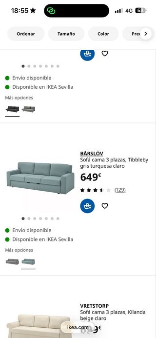 Sofá Cama IKEA BARSLOV Teal