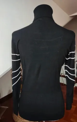 Maglione donna collo alto righe bianche