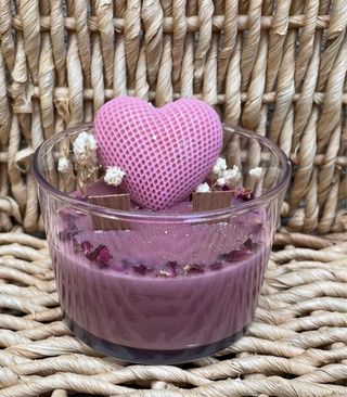 Vela Corazón Rosa Decorada Flores Secas