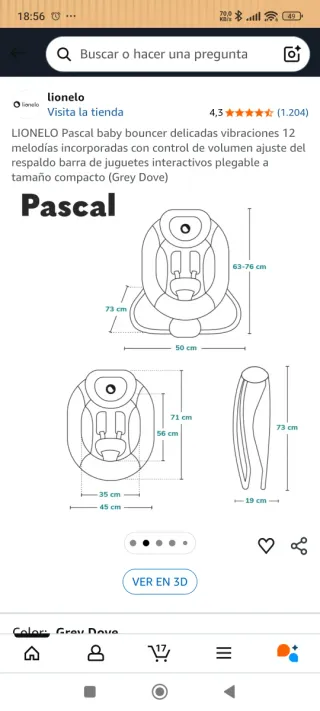 Hamaca bebé Lionelo Pascal con música y vibración