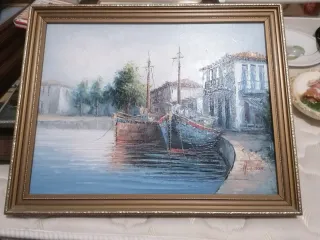 Cuadro paisaje marino barcos