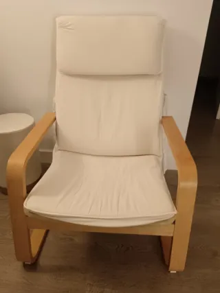 Butaca tela y madera beige