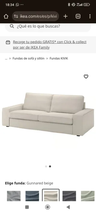 Funda sofá KIVIK 3 plazas Beige sin usar