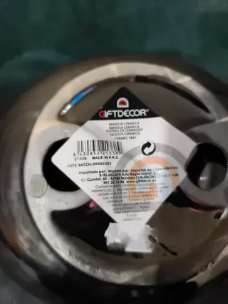 Bandeja cerámica plateada Manises con bola decorat