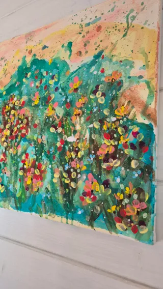 Quadro acrilico floreale multicolore