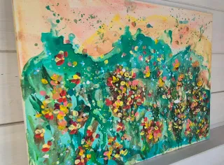 Quadro acrilico floreale multicolore