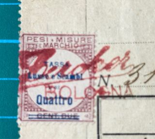 Bologna Recibo Tassa Sugli Oggetti di Lusso 1921