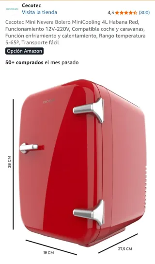 Mini Nevera Cecotec Bolero 4L Roja. En su caja.