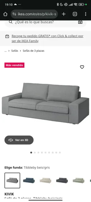 Sofá KIVIK 2 plazas gris