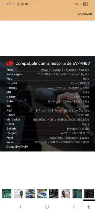 Cargador coche eléctrico 3 kw 6 metros marca dé