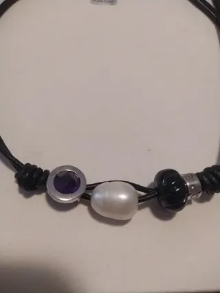 Conjunto Collar y Pulsera Perlas y Cuero