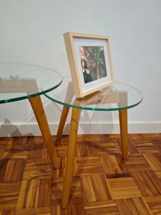 Mesitas de centro de cristal y madera