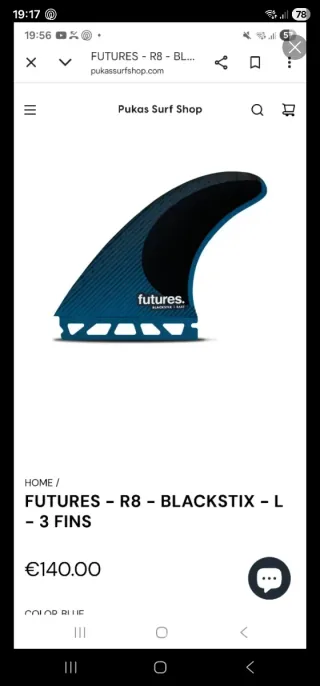 Quillas Surf Futures Blacksticks Rake R8 talla L