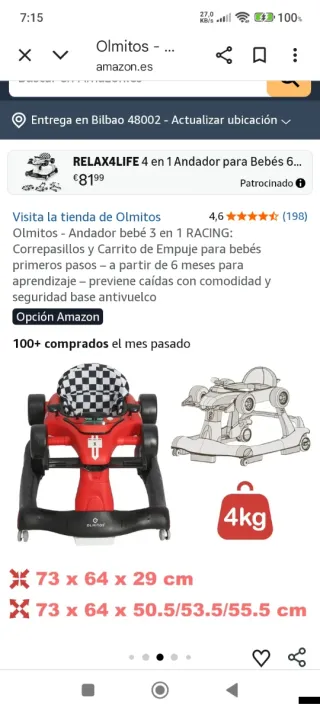 Andador bebé 3 en 1 Olmitos Racing