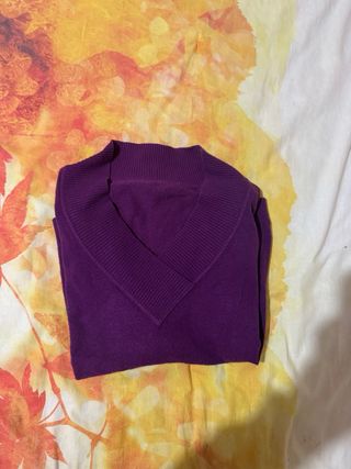 Maglione viola donna scollo a V