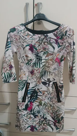 Mini abito floreale tropicale con zip