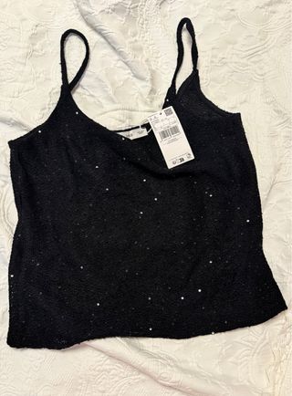 Mango Top Lentejuelas Negro