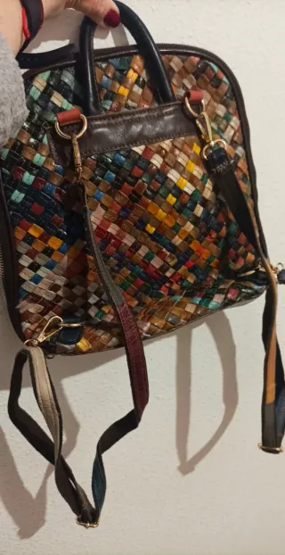 Mochila Piel Auténtica Entrelazada Multicolor