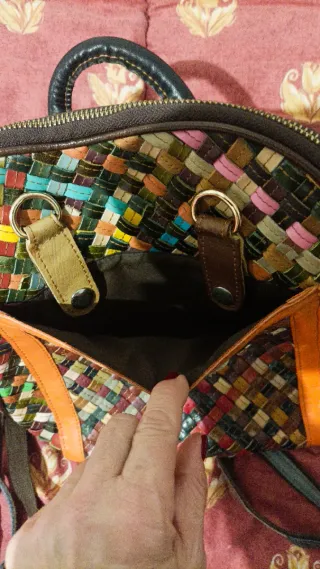 Mochila Piel Auténtica Entrelazada Multicolor