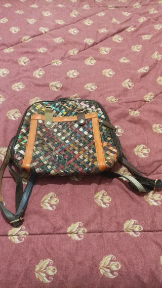 Mochila Piel Auténtica Entrelazada Multicolor