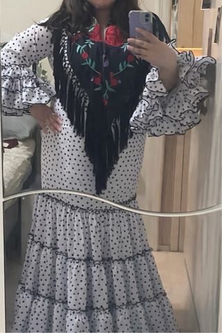Traje Canastero Flamenca Lunares Blanco/Negro
