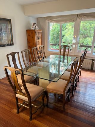 Mesa Comedor Cristal y Bases Mármol