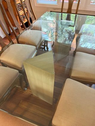 Mesa Comedor Cristal y Bases Mármol