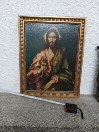 Cuadro religioso dorado y verde