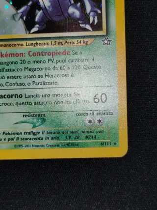 Carta Pokemon Heracross 9/111 Rara Holo 1 Ed Ita