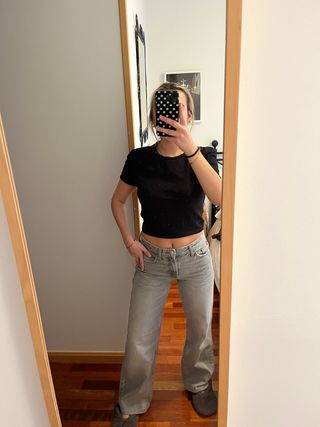 Camiseta Zara Negra Básica Talla XS