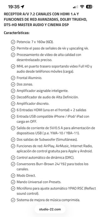 Receptor AV Yamaha RX-V775 Negro