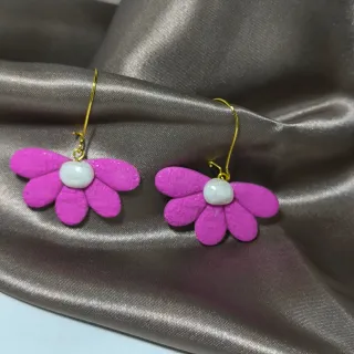 Pendientes Flor Arcilla Polimérica Rosa
