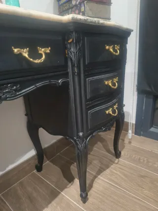 Tocador Vintage Mármol Negro y Dorado