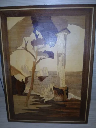 Quadro in legno intagliato paesaggio marino