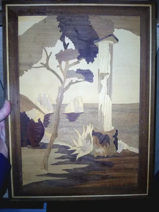 Quadro in legno intagliato paesaggio marino