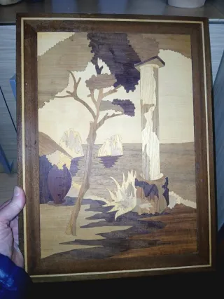 Quadro in legno intagliato paesaggio marino