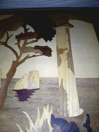 Quadro in legno intagliato paesaggio marino