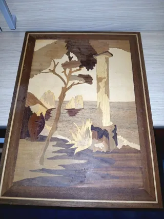 Quadro in legno intagliato paesaggio marino