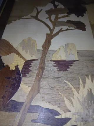 Quadro in legno intagliato paesaggio marino