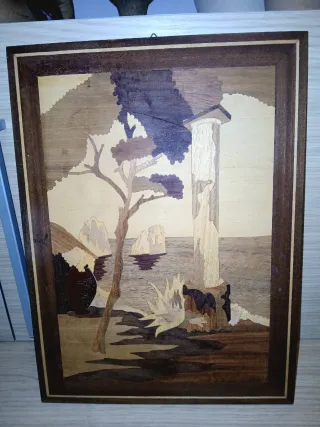 Quadro in legno intagliato paesaggio marino