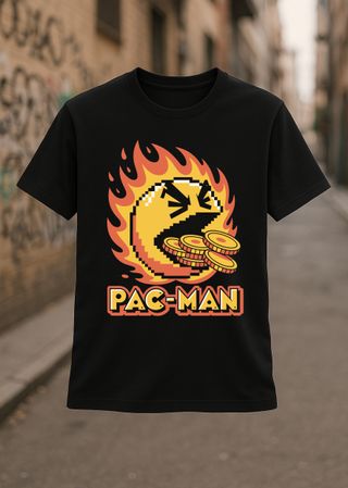 Camiseta Pac-Man con Monedas y Llamas