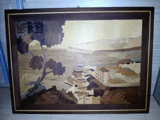 Quadro in legno intarsiato paesaggio