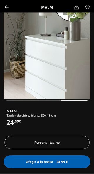 Cristal Blanco para Cajonera Malm 80x48cm
