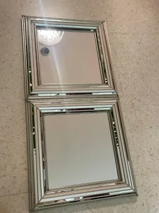 Juego de 2 Espejos Decorativo Plata y Blanco