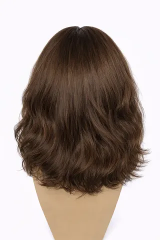 Peluca sintética castaña con mechas rosas