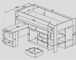 Conjunto infantil Cama Alta + Escritorio + Armario