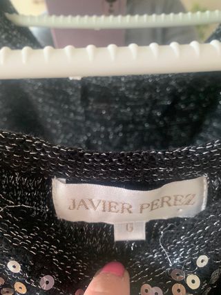 Vestido de fiesta tirantes tejidopunto negro plata